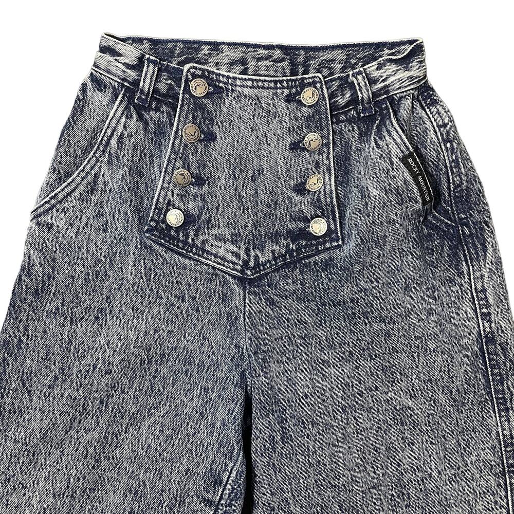 Vintage Rocky Mountain High Waist Acid Wash Bareback Jeans Western Flap Front